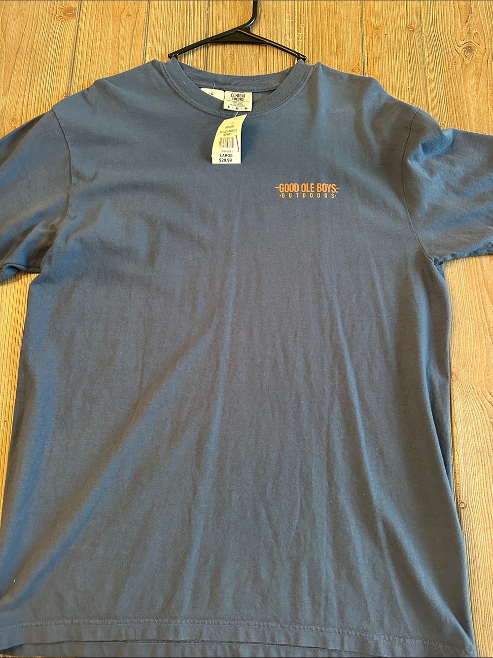 Comfort Colors Slate Blue Short Sleeve Tee with Small Orange Chest Logo